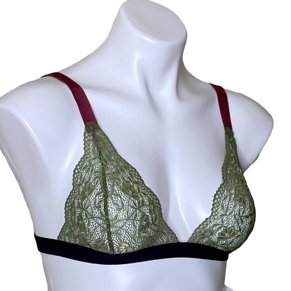 We Are We Wear NWT Evolve Recycled Lace Triangle Bralette, Khaki Navy Women's S - Picture 4 of 12